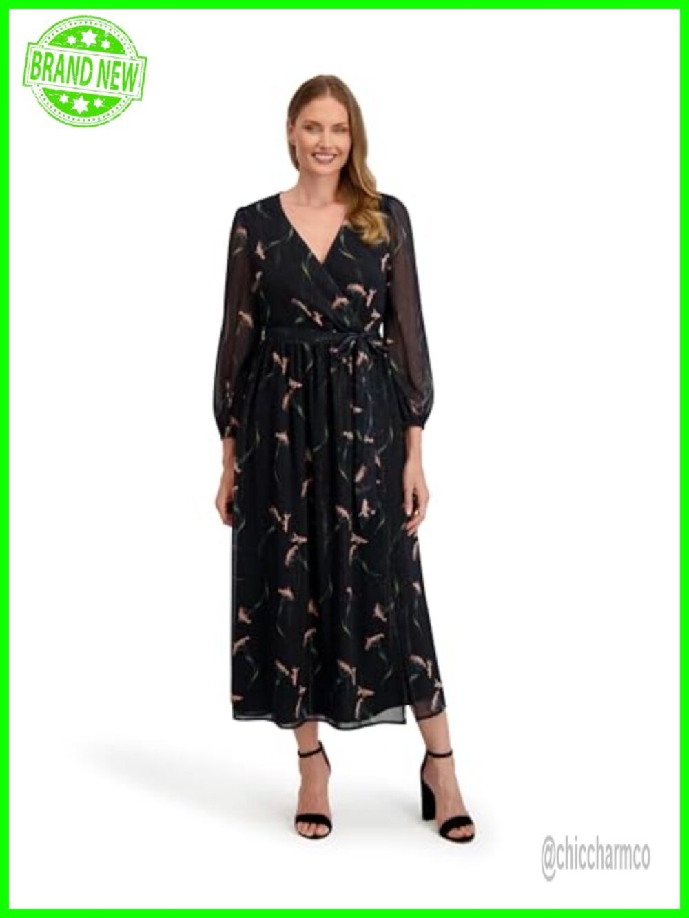 Long Sleeve Ruffle Hem Maxi Wrap Dress Cocktail Evening Gown